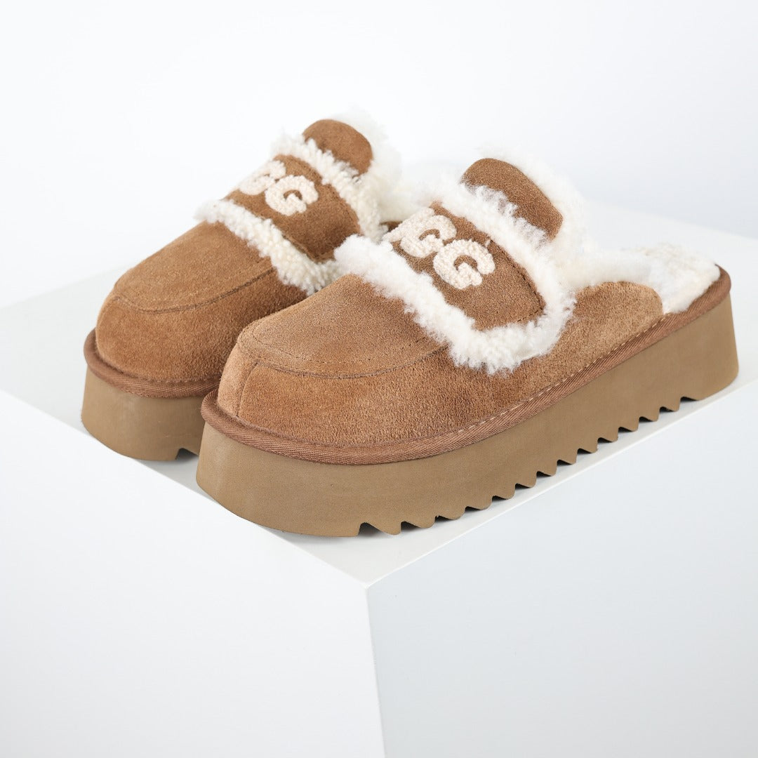 UGG Women's 5cm Platform Shearling-Trim Mules - Chestnut - view 2