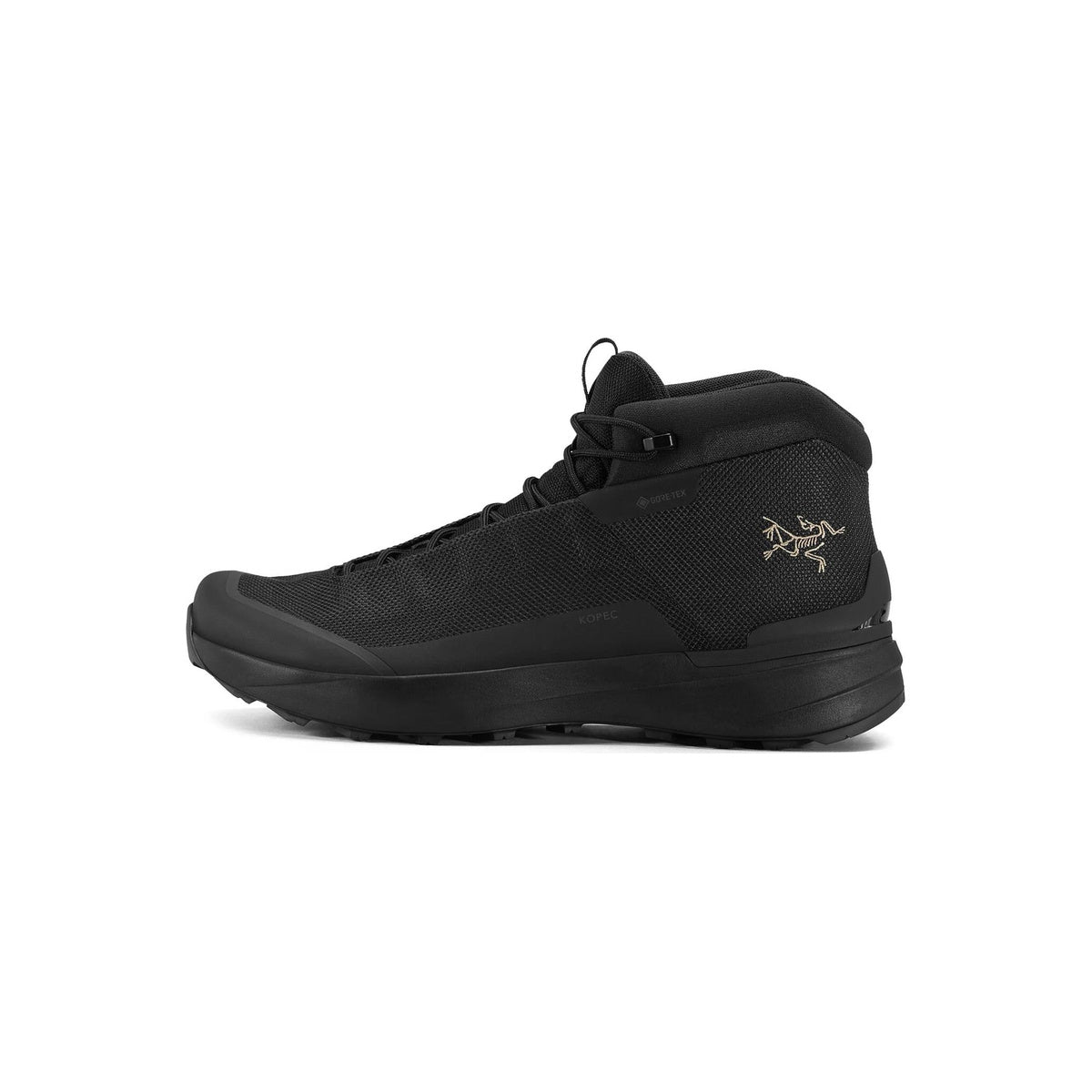Arc'teryx Kopec Mid GORE-TEX Men's Waterproof Higher Mid-Cut Hiking Boots – Black/Champagne Gold (GORE-TEX / Hex Mesh / Large Gold Bird)