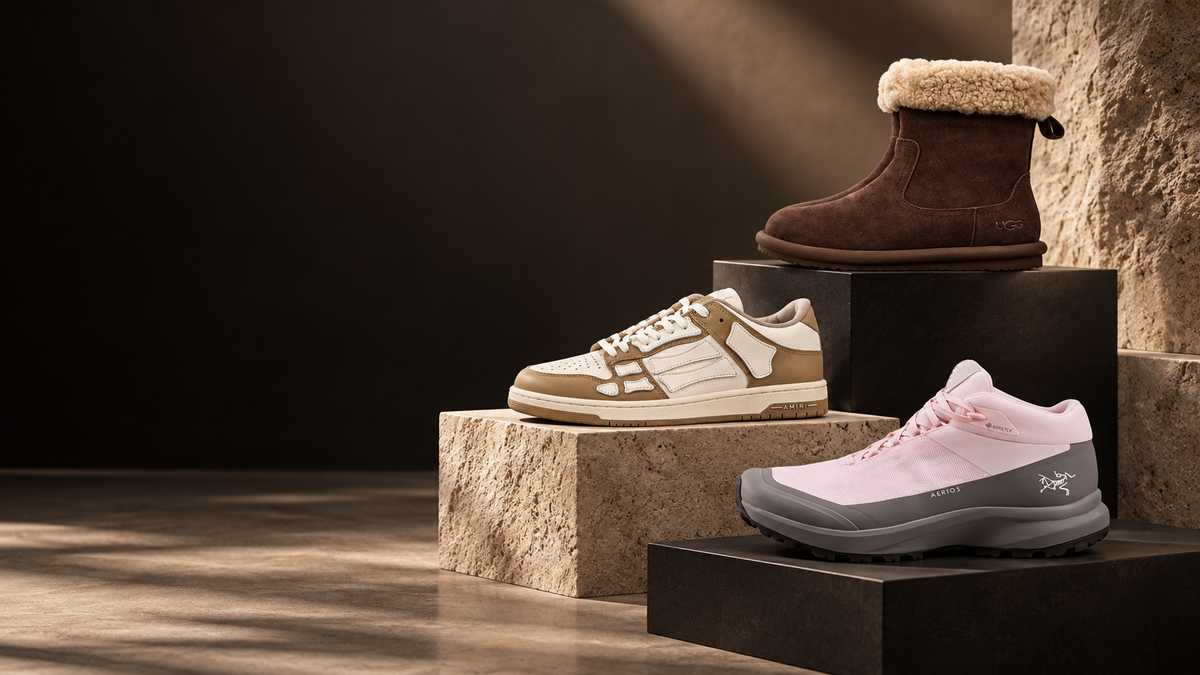 Luxury footwear edit featuring winter boots, designer sneakers and outdoor shoes